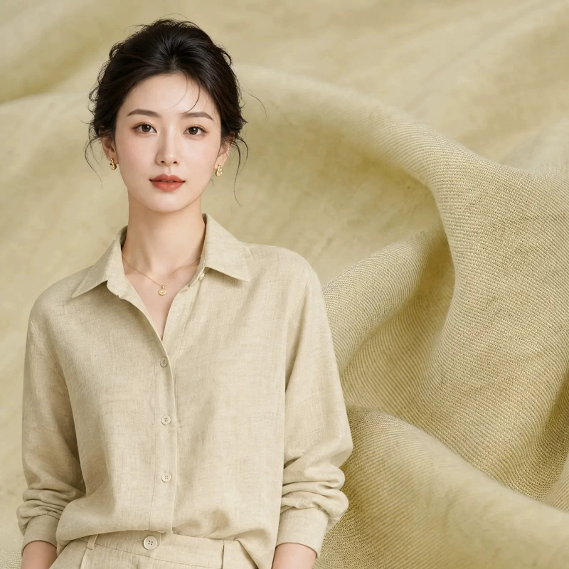 Vintage Sewing Textile - Vintage Beige Sand Washed Linen Fabric