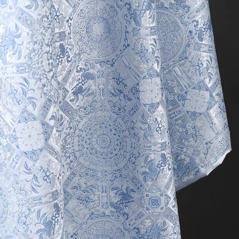 Sky Blue Jacquard Sewing Fabri - Vintage Sewing Textile 리뷰 및 가격