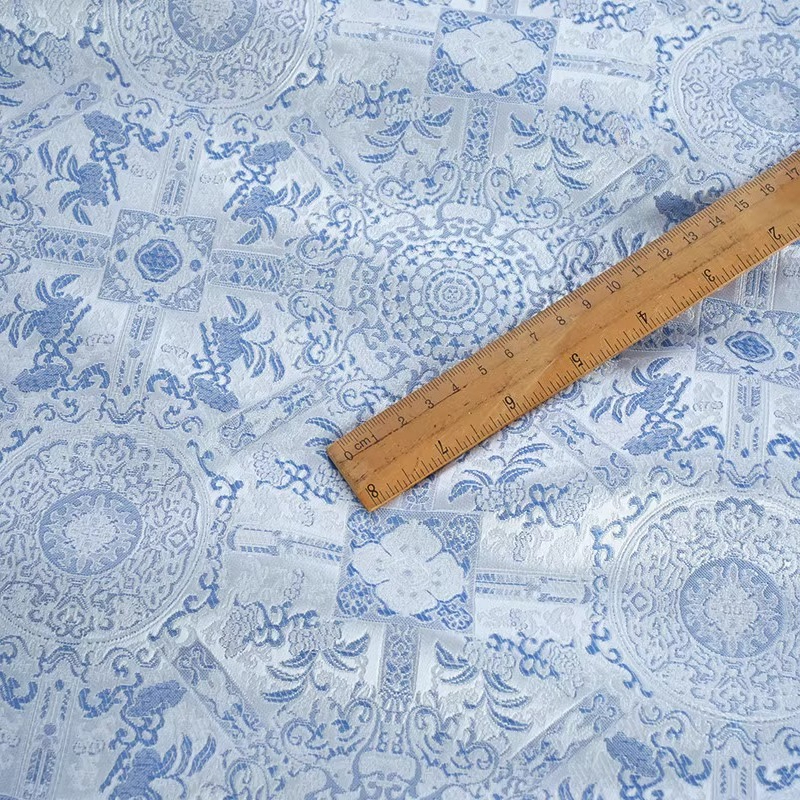 Sky Blue Jacquard Sewing Fabri - Vintage Sewing Textile 리뷰 및 가격